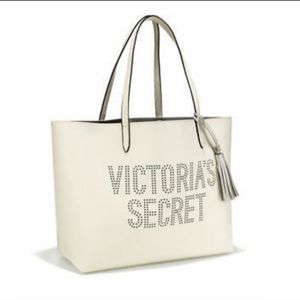 VS White Perforated Logo Tote Bag